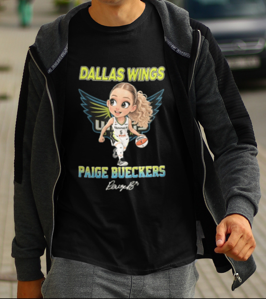 Dallas Wings Paige Bueckers Cartoon Dribbling Basketball Wings T-Shirt