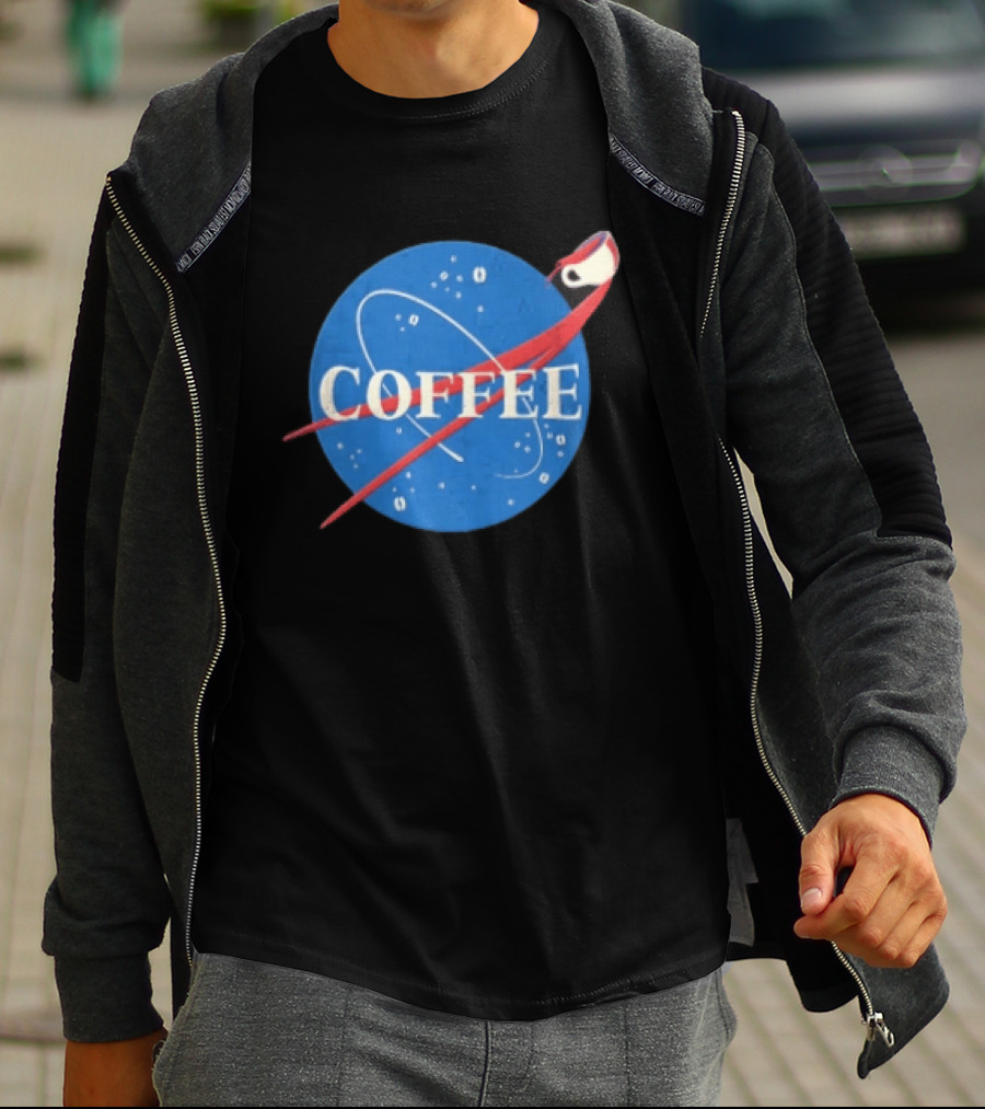 Nasa Coffee Meatball Spilling Cup Orbit Beans Distressed T-Shirt