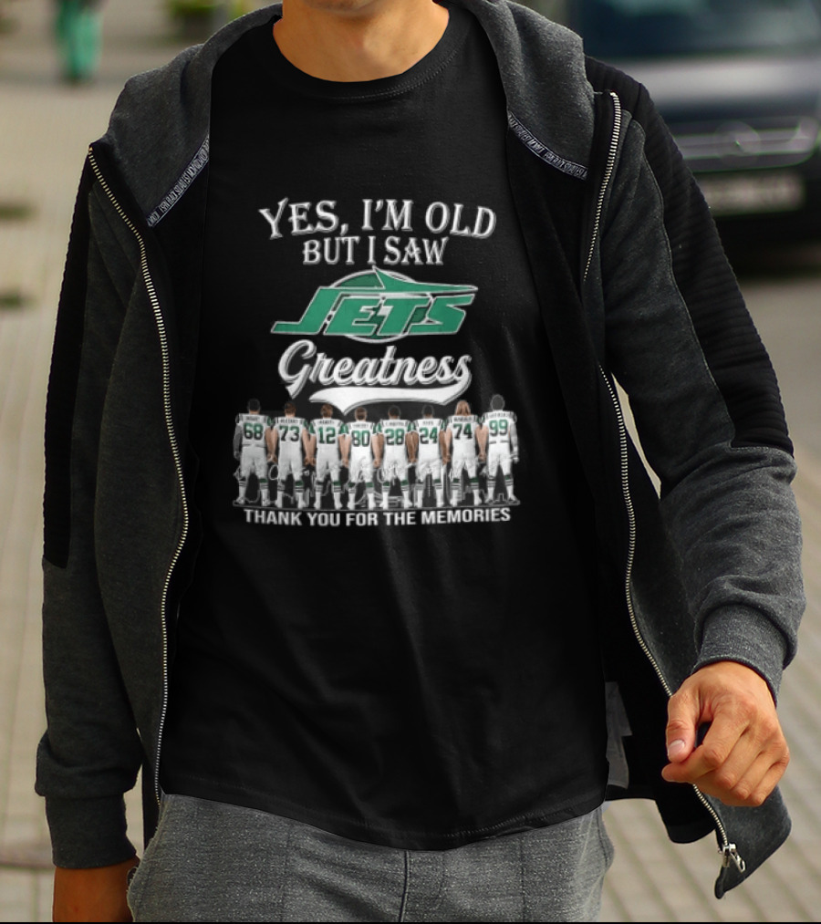 New York Jets Yes I'm Old But I Saw Greatness Thank You For The Memories Mawae Klecko Players Back View T-Shirt
