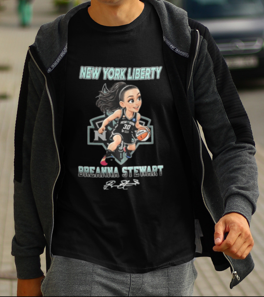 New York Liberty Breanna Stewart Cartoon Caricature Dribbling Basketball WNBA T-Shirt