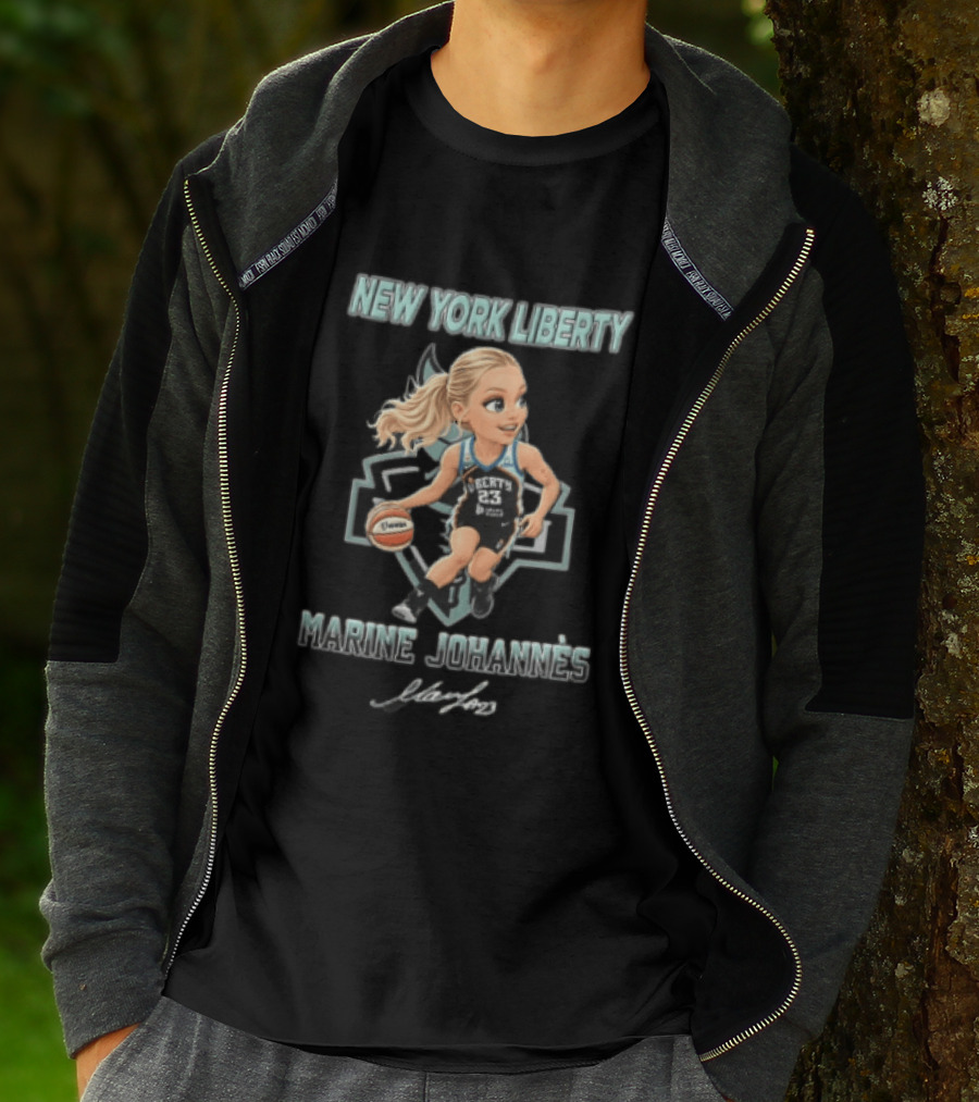 New York Liberty Marine Johannes Cartoon Caricature Dribbling Basketball T-Shirt