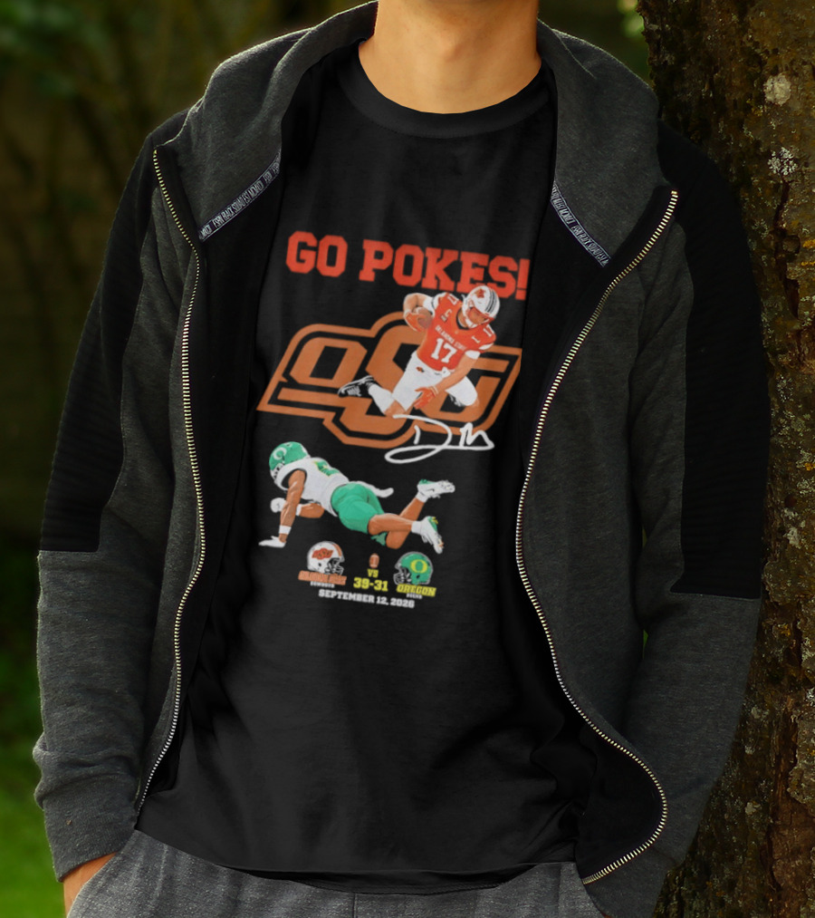 Oklahoma State Cowboys OSU Football Victory Over Oregon Ducks Go Pokes 2022 Game Score 39 31 T-Shirt