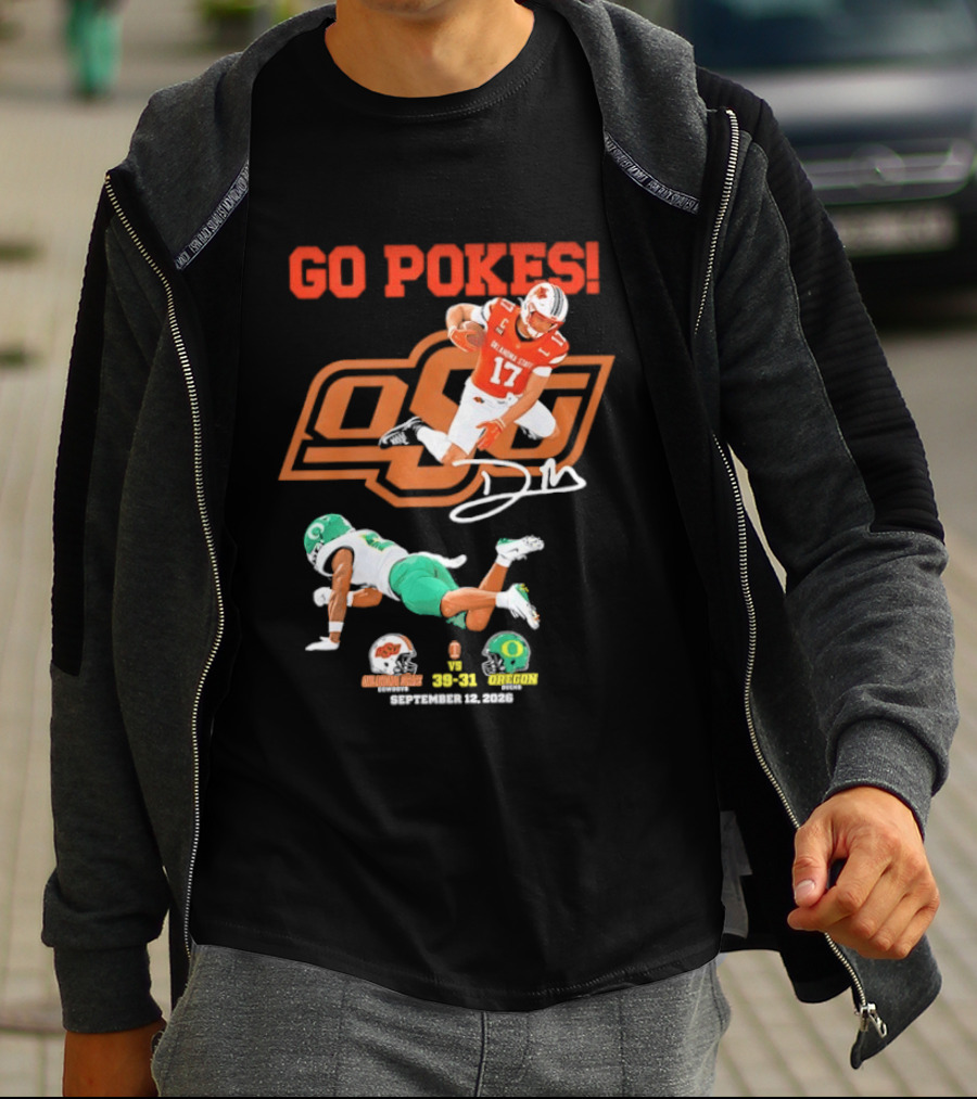 Oklahoma State Cowboys OSU Football Victory Over Oregon Ducks Go Pokes 2022 Game Score 39 31 T-Shirt