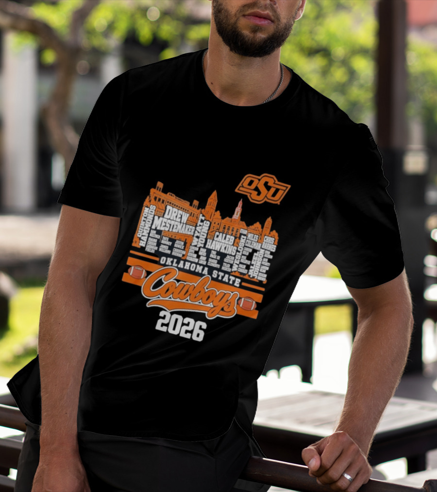 Oklahoma State Cowboys 2026 Player Names Skyline OSU Football T-Shirt
