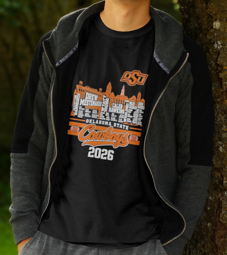Oklahoma State Cowboys 2026 Player Names Skyline OSU Football T-Shirt