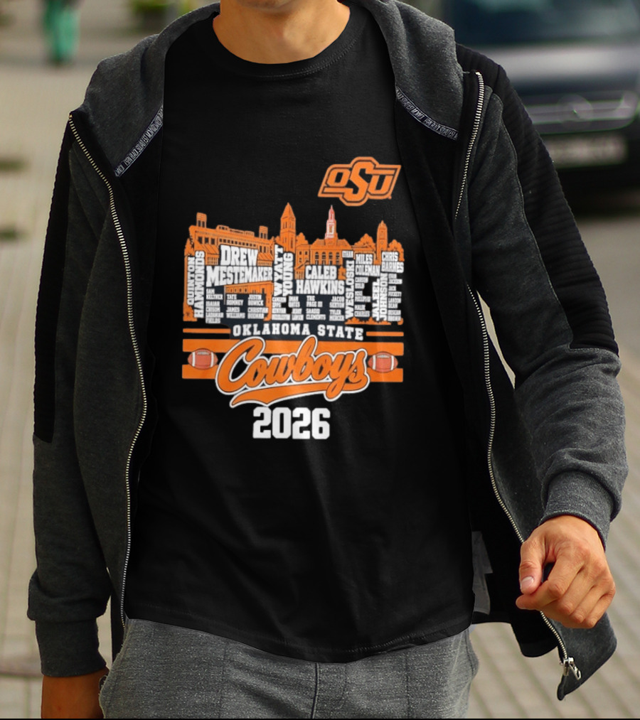 Oklahoma State Cowboys 2026 Player Names Skyline OSU Football T-Shirt