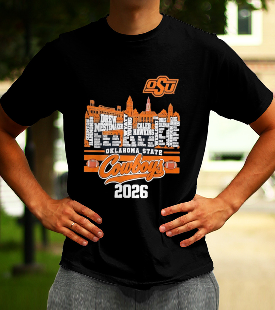 Oklahoma State Cowboys 2026 Player Names Skyline OSU Football T-Shirt