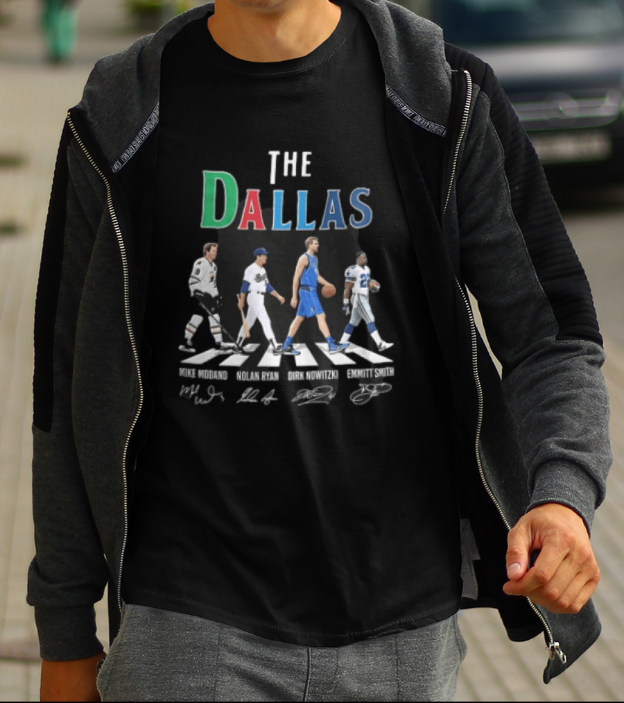 The Dallas Mike Modano Nolan Ryan Dirk Nowitzki Emmitt Smith Abbey Road Roster T-Shirt