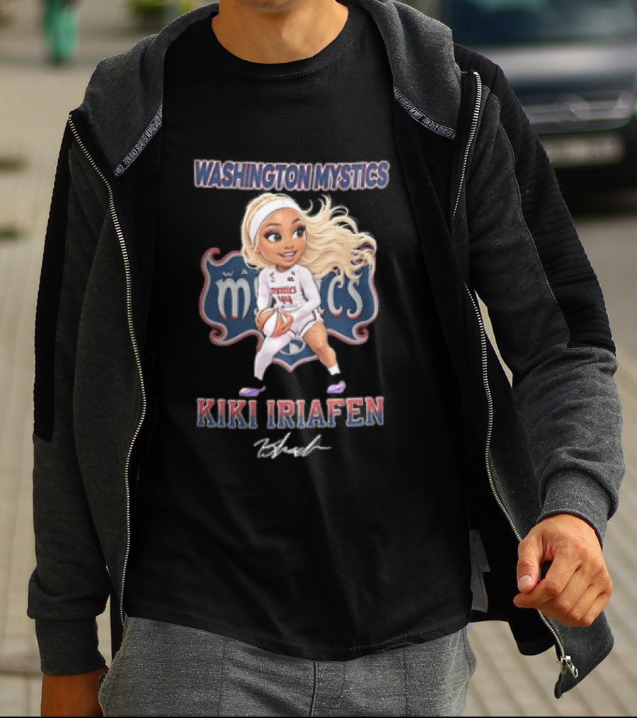 Washington Mystics Kiki Iriafen Cartoon Caricature Player Holding Basketball T-Shirt