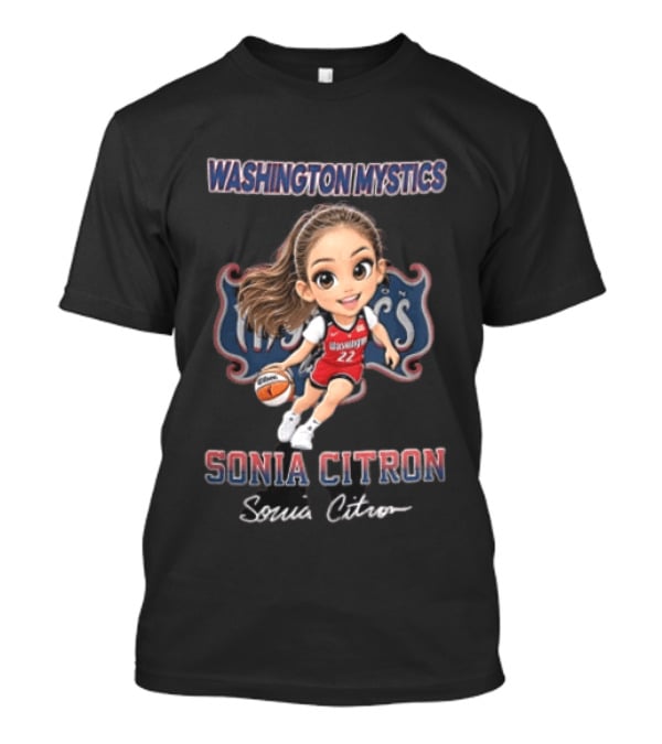 Washington Mystics WNBA Sonia Citron Cartoon Caricature Basketball Player Dribbling T-Shirt