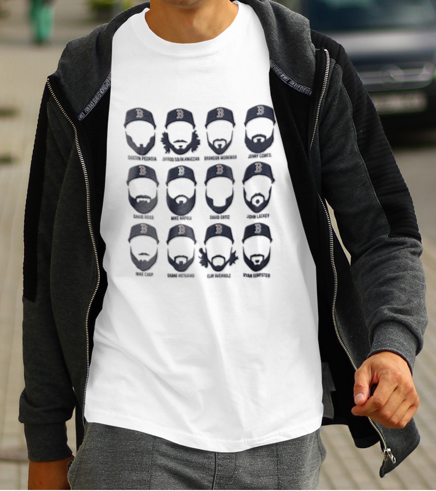 Boston Red Sox MLB Dustin Pedroia Jarrod Saltalamacchia Bearded Player Roster T-Shirt