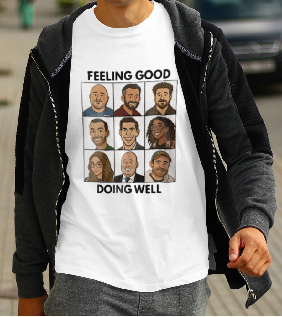 Feeling Good Doing Well Nine Cartoon Caricature Grid T-Shirt