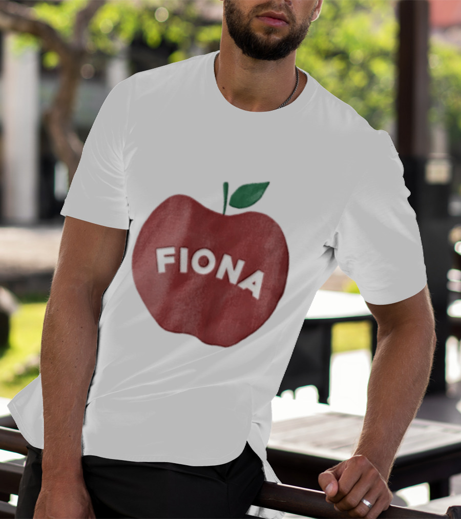 Fiona White Curved Lettering On Watercolor Red Apple With Green Leaf T-Shirt