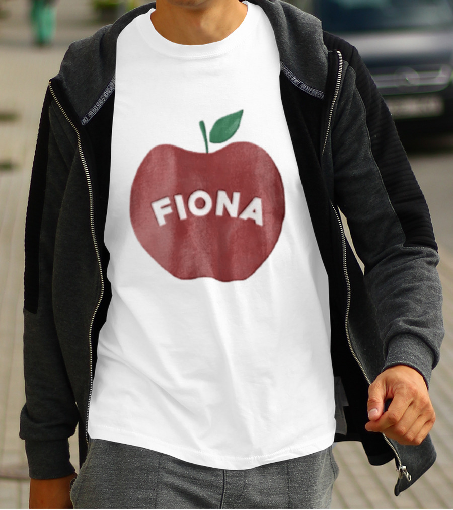 Fiona White Curved Lettering On Watercolor Red Apple With Green Leaf T-Shirt