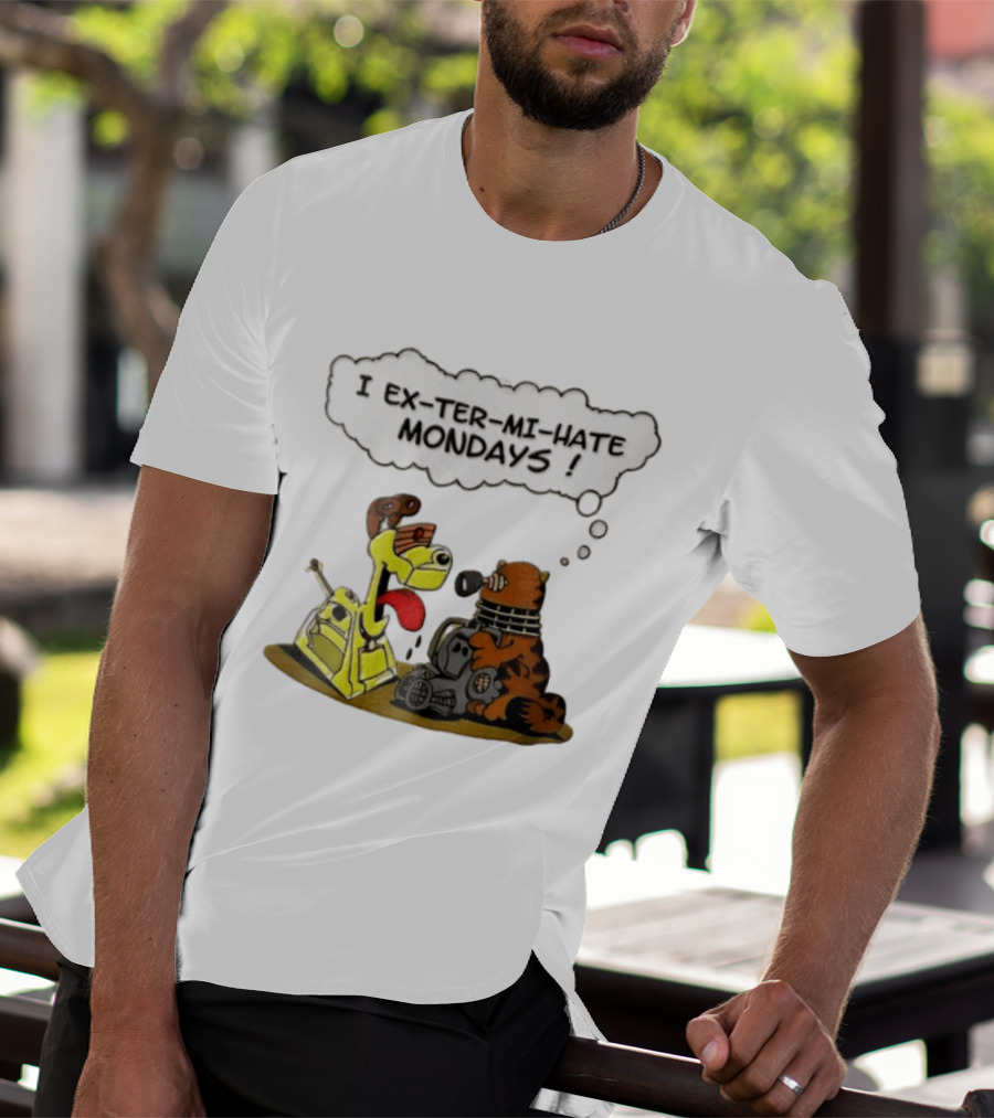 I Ex Ter Mi Hate Mondays Cat Odie Dalek Cyberman Cartoon T-Shirt