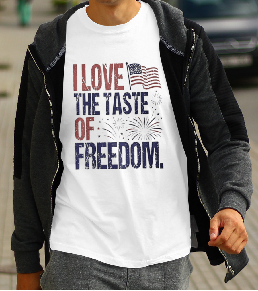 Patriotic I Love The Taste Of Freedom American Flag Fireworks Celebration T-Shirt