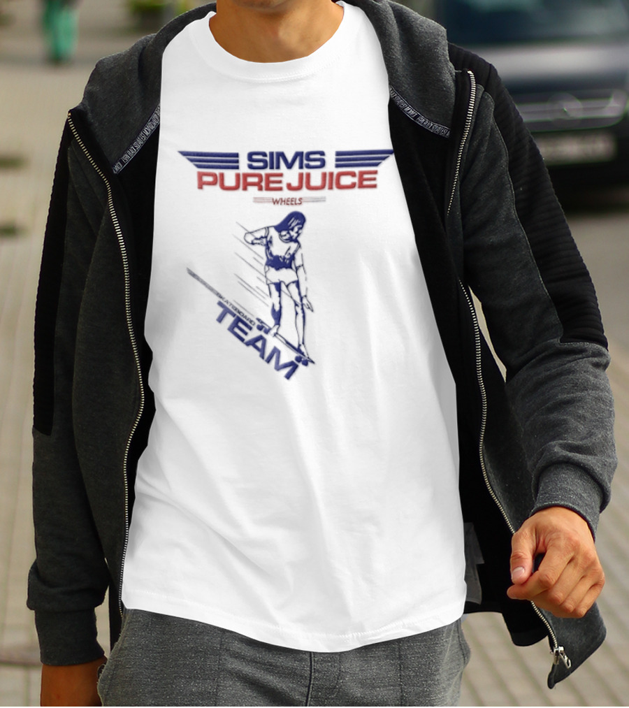Sims Pure Juice Wheels Skateboard Team Motion Lines T-Shirt