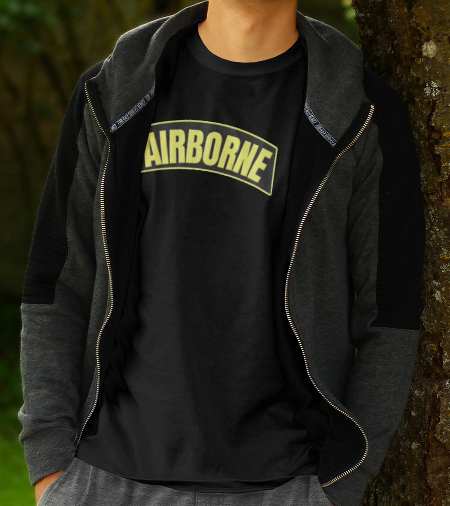 Airborne Yellow Arched Tab Patch Dark Military T-Shirt