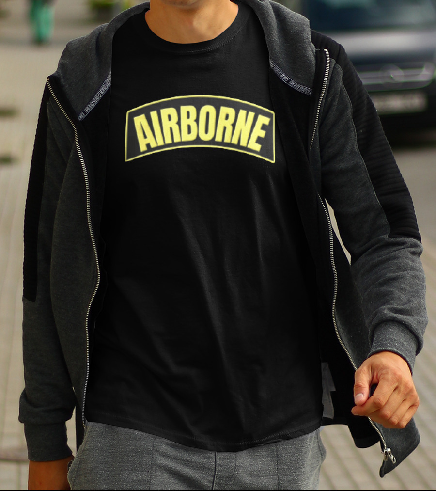 Airborne Yellow Arched Tab Patch Dark Military T-Shirt