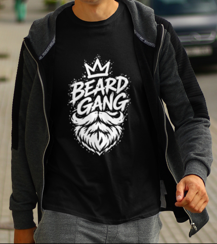 Beard Gang Crown Handlebar Mustache Paint Splatter Bushy Facial Hair T-Shirt