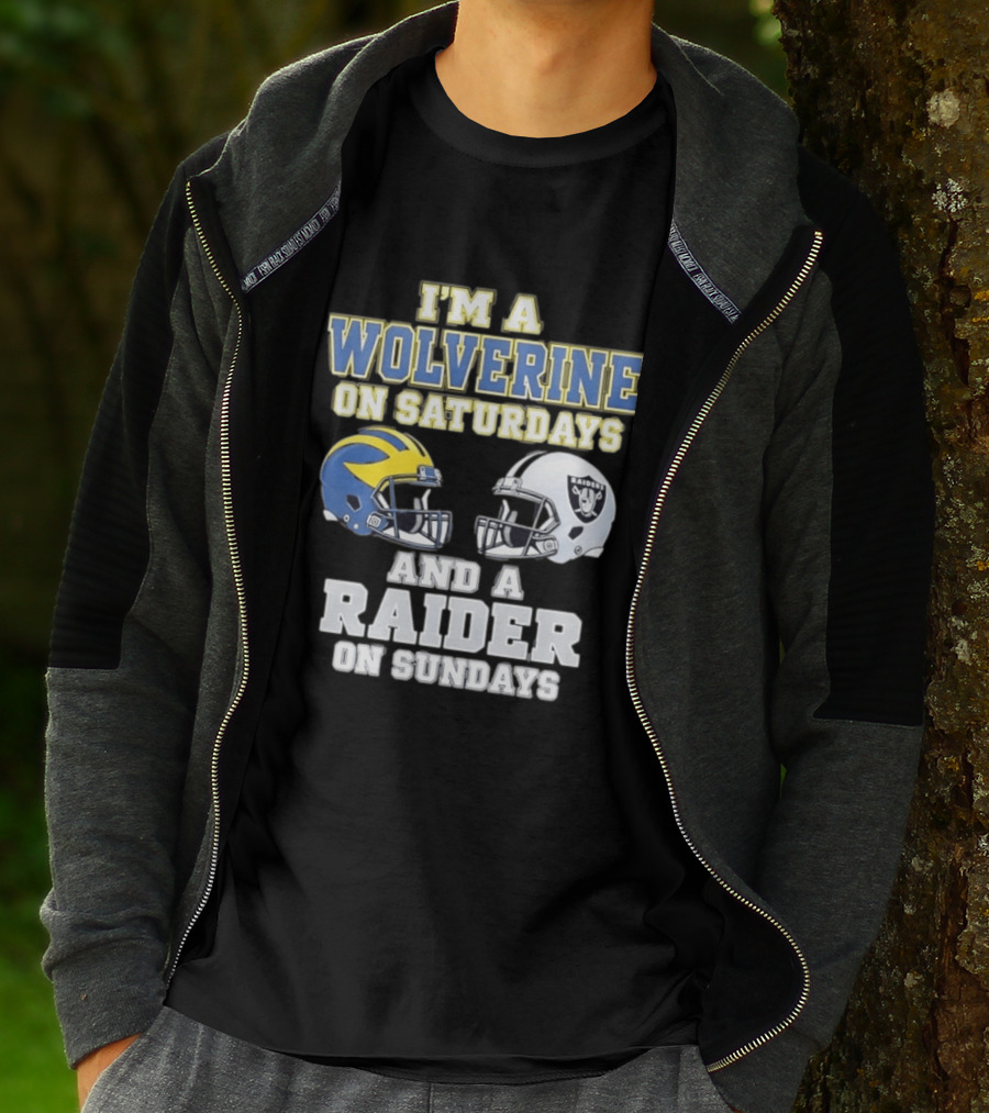 I'm A Wolverine On Saturdays And A Raider On Sundays Football Helmet Fan Gear T-Shirt