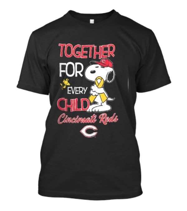 TOGETHER FOR EVERY CHILD Cincinnati Reds Snoopy Woodstock Yellow Ribbon T-Shirt