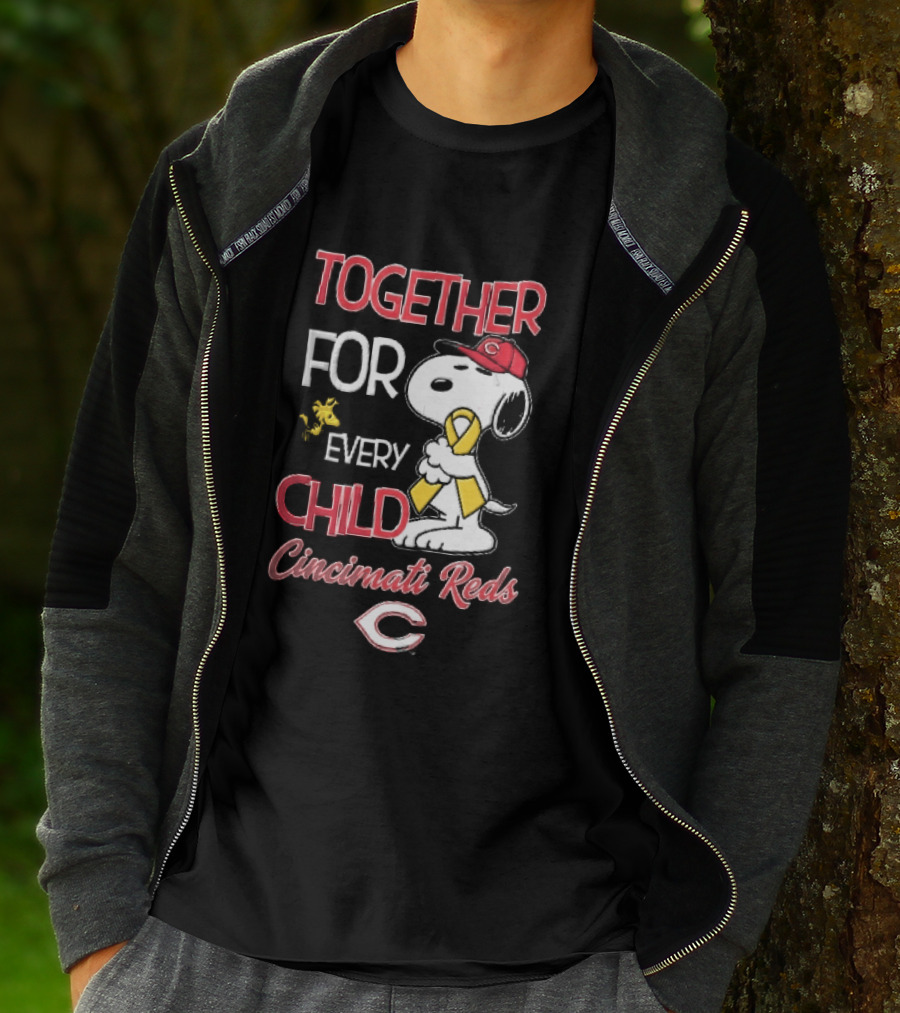 TOGETHER FOR EVERY CHILD Cincinnati Reds Snoopy Woodstock Yellow Ribbon T-Shirt