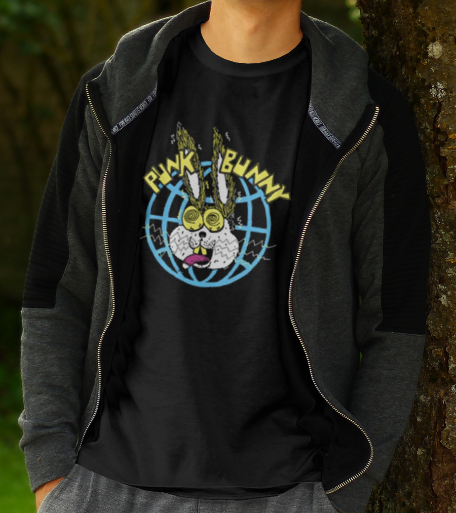 Punk Bunny Store Trucker Hat With Vibrant Bunny And Electric World Motif T-Shirt