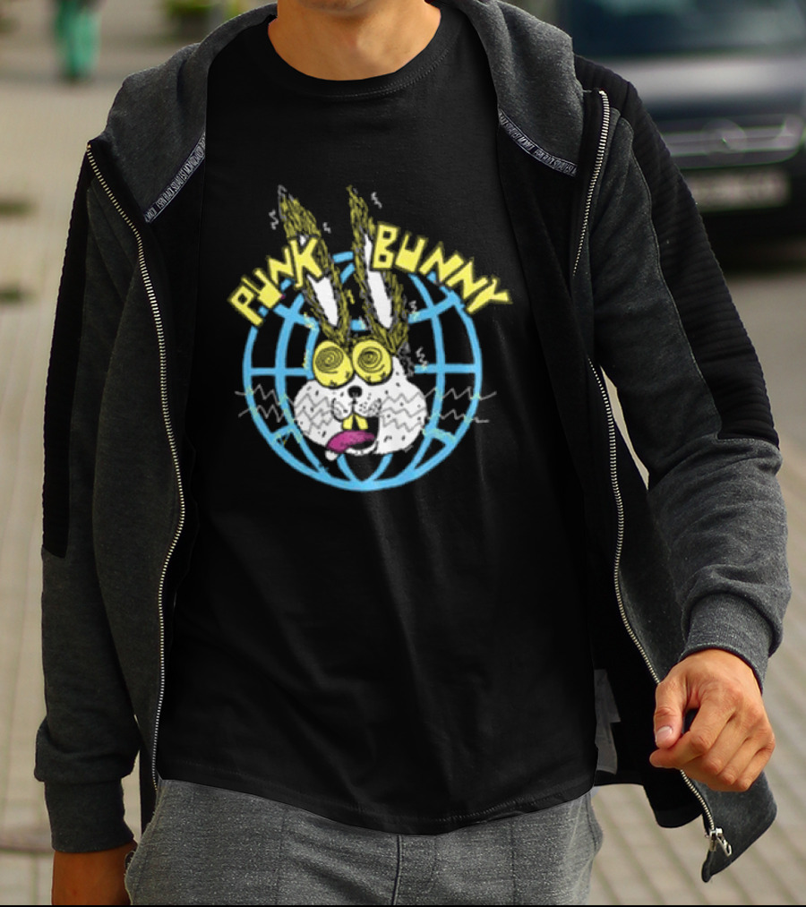 Punk Bunny Store Trucker Hat With Vibrant Bunny And Electric World Motif T-Shirt