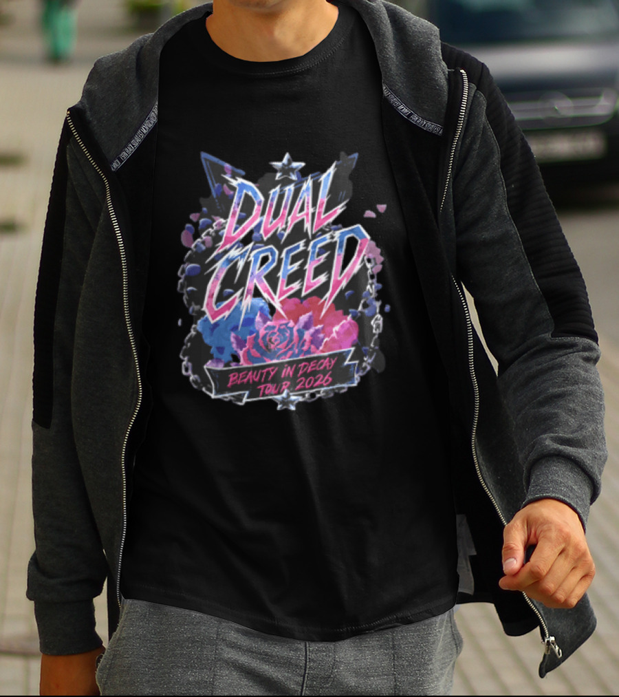 Dual Creed Beauty In Decay Tour 2026 Roses Chains Geometric Triangle Neon T-Shirt