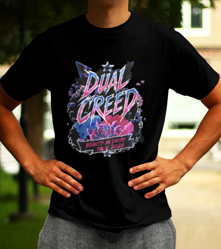 Dual Creed Beauty In Decay Tour 2026 Roses Chains Geometric Triangle Neon T-Shirt
