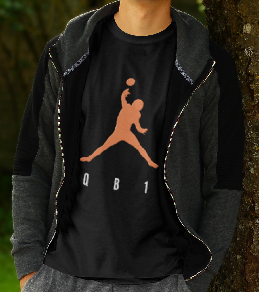 Qb1 Orange Jumpman Pose Football Quarterback Throwing Ball T-Shirt