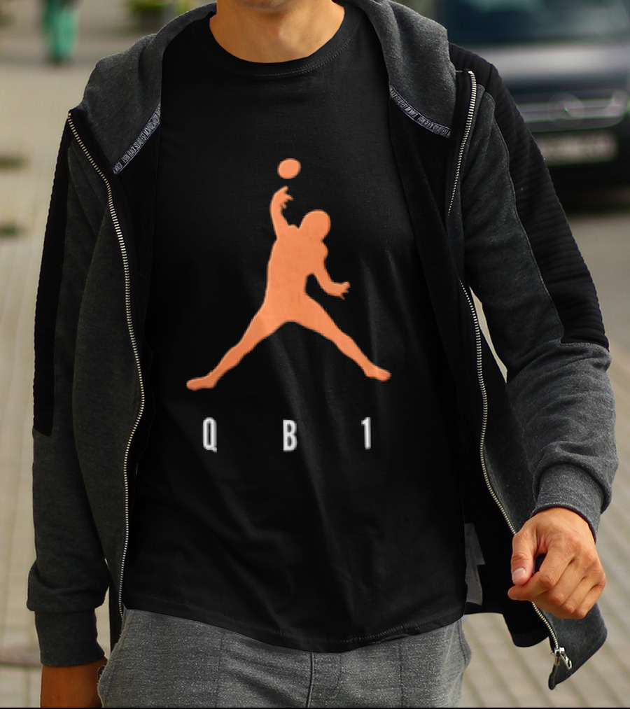 Qb1 Orange Jumpman Pose Football Quarterback Throwing Ball T-Shirt