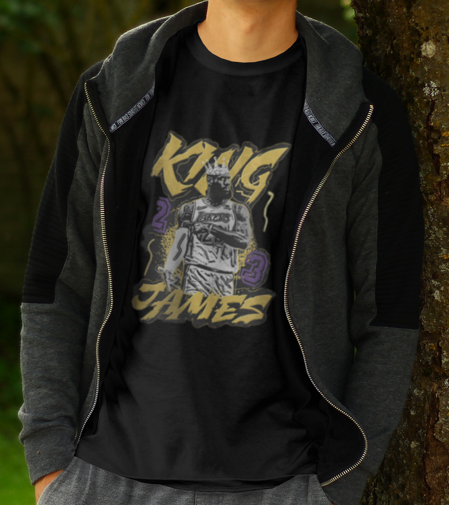 Los Angeles Lakers King James 23 Monochrome Gold Crown NBA T-Shirt
