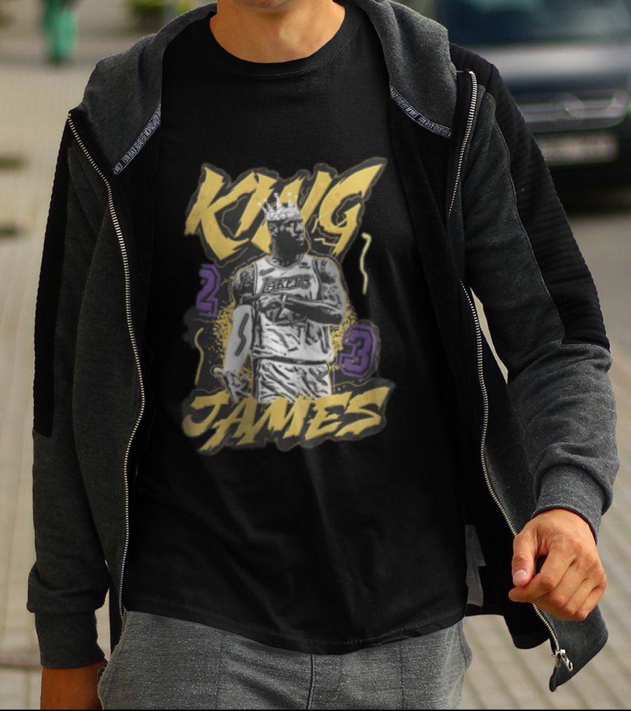 Los Angeles Lakers King James 23 Monochrome Gold Crown NBA T-Shirt
