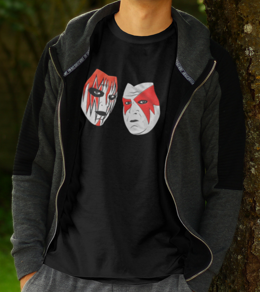 Red And White Face Paint Wrestler Cartoon Caricatures T-Shirt