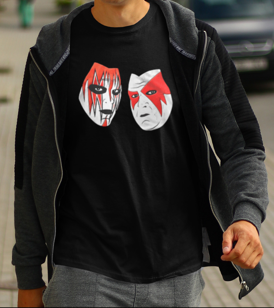 Red And White Face Paint Wrestler Cartoon Caricatures T-Shirt