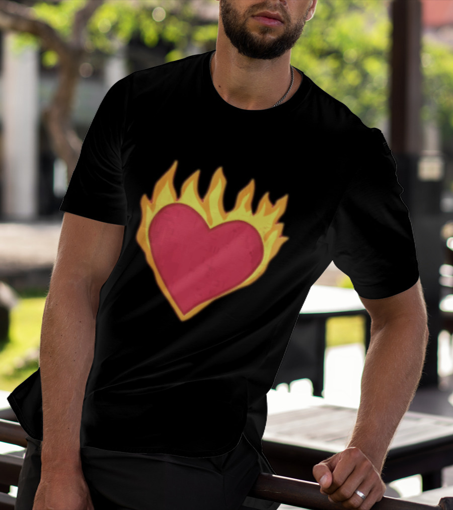 Fiery Heart Cartoon In Yellow Orange Flames T-Shirt