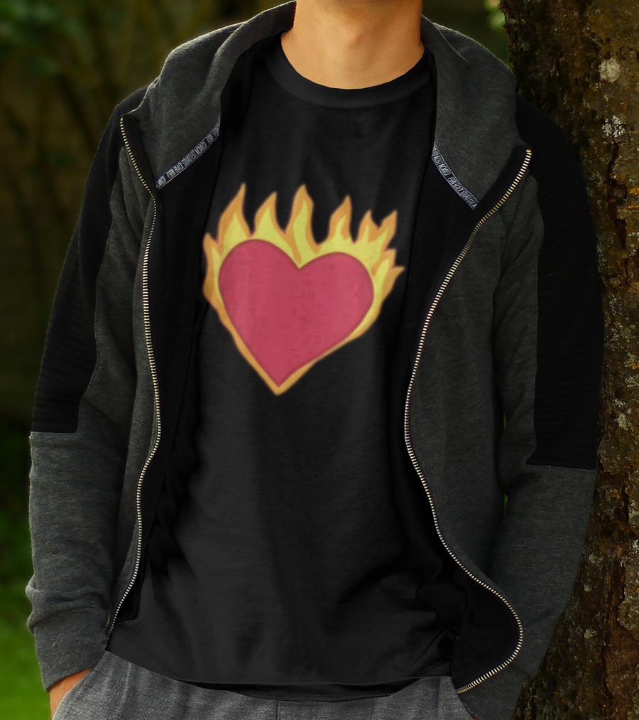 Fiery Heart Cartoon In Yellow Orange Flames T-Shirt