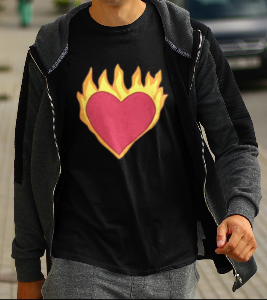 Fiery Heart Cartoon In Yellow Orange Flames T-Shirt