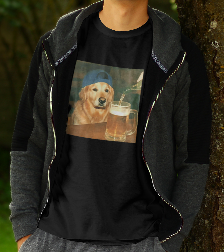 Golden Retriever Backward Cap Beer Pouring Scene T-Shirt