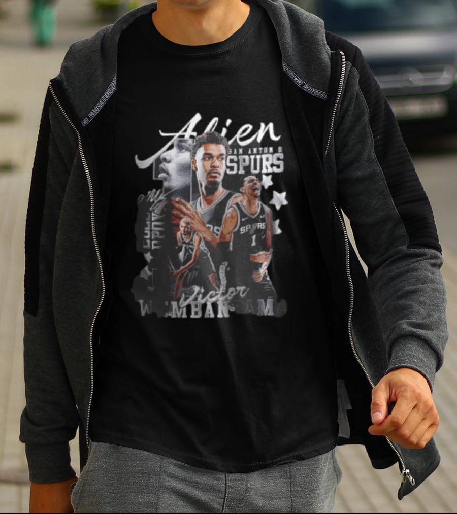 Victor Wembanyama San Antonio Spurs NBA Alien ROTY DPOY Player Collage Halftone Stars T-Shirt