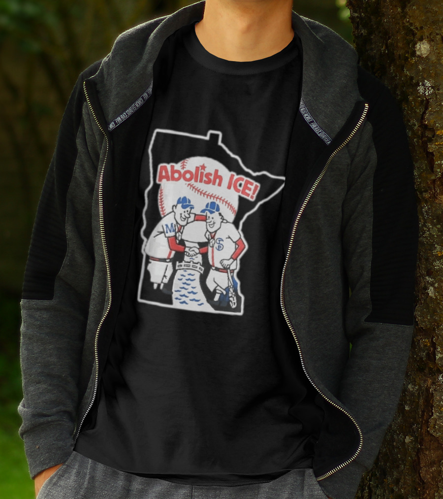 Minnesota Twins Abolish ICE Cartoon Players Shaking Hands River State T-Shirt