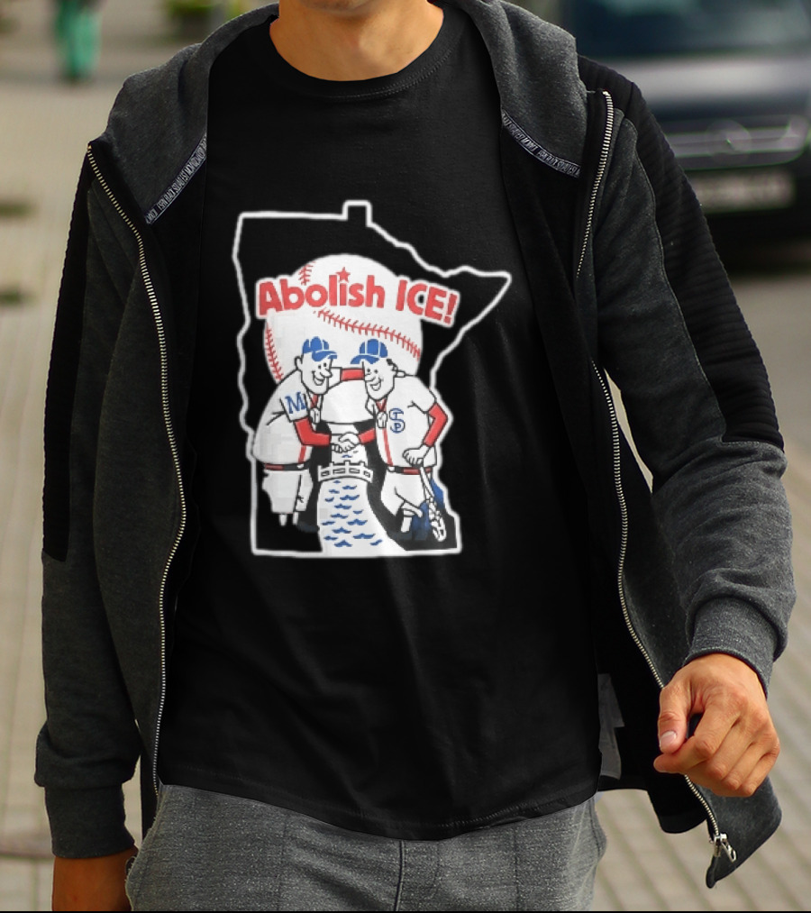 Minnesota Twins Abolish ICE Cartoon Players Shaking Hands River State T-Shirt
