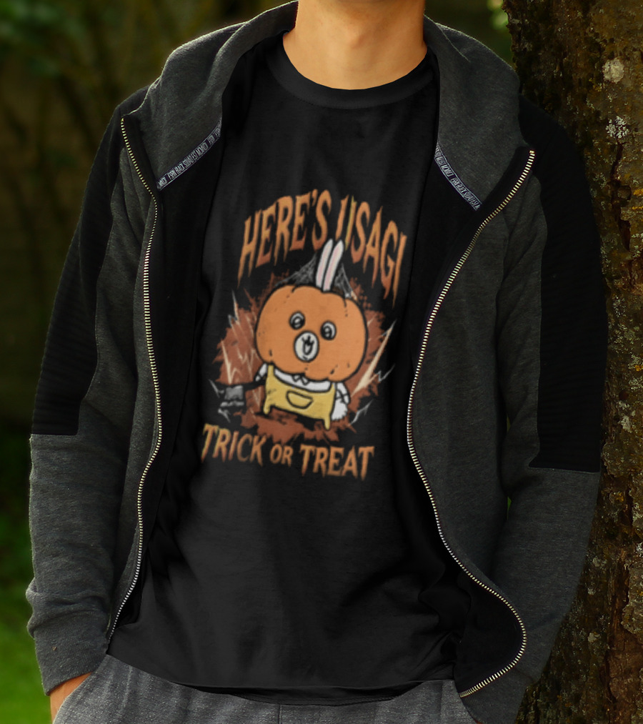 Here's Usagi Trick Or Treat Pumpkin Rabbit With Axe Halloween T-Shirt