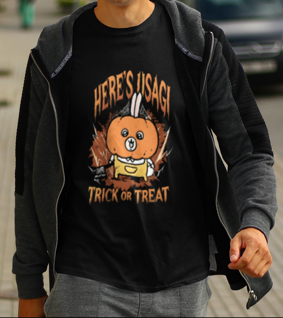 Here's Usagi Trick Or Treat Pumpkin Rabbit With Axe Halloween T-Shirt