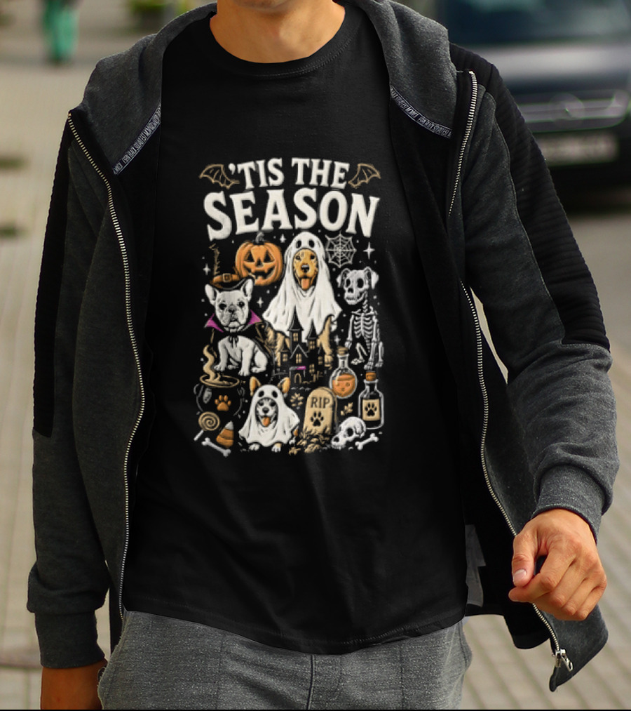 Tis The Season Halloween Dogs Ghost Pumpkin Festive Celebration T-Shirt