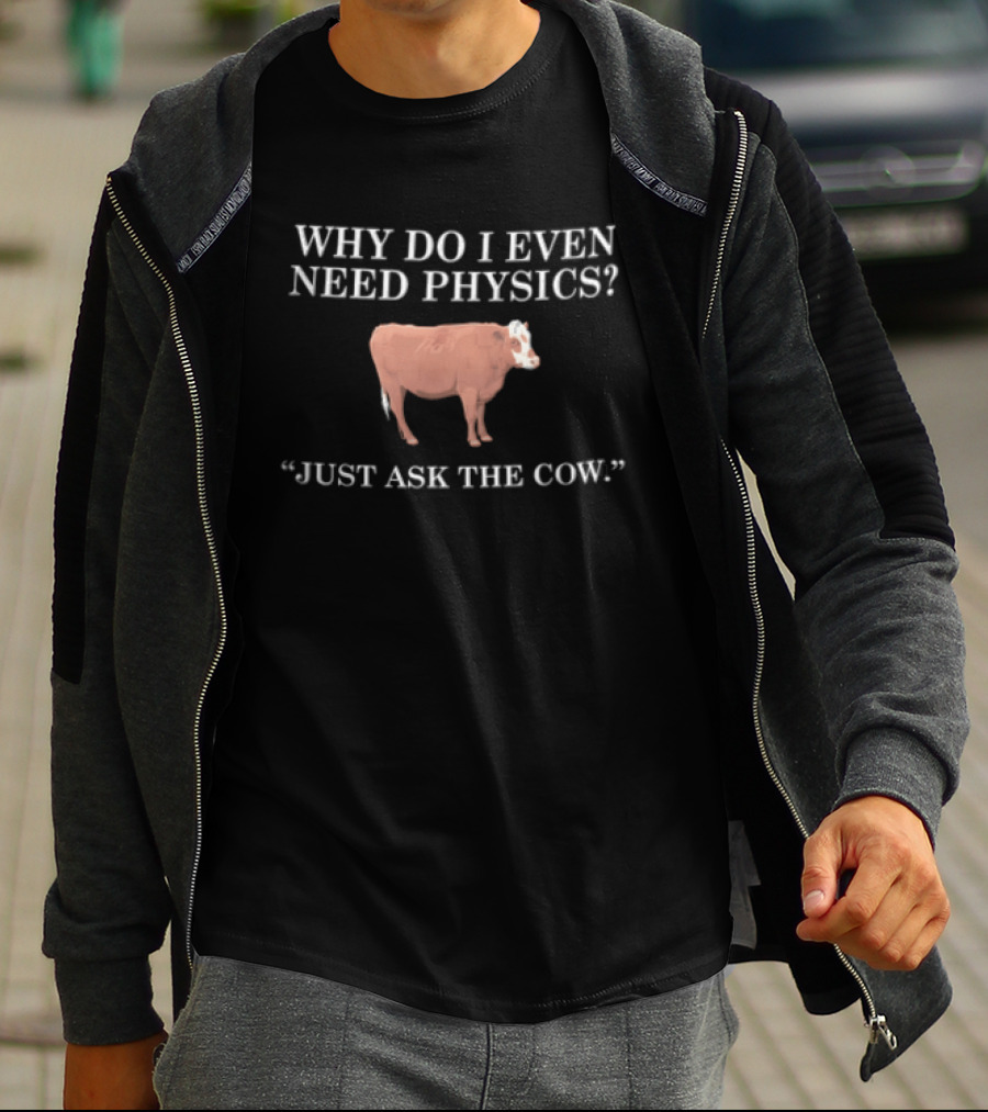 Why Do I Even Need Physics Just Ask The Cow Brown White Cattle Standing T-Shirt