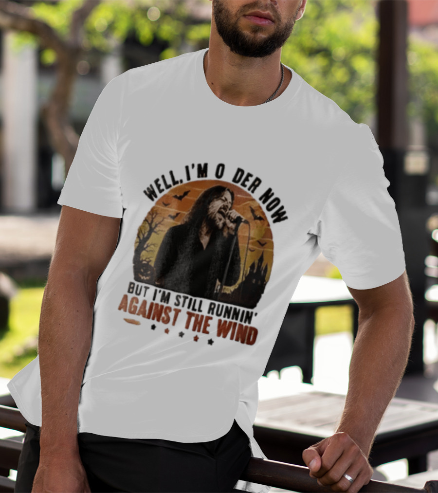 Well I'm Older Now But I'm Still Runnin' Against The Wind Bearded Singer Halloween Sunset Castle T-Shirt