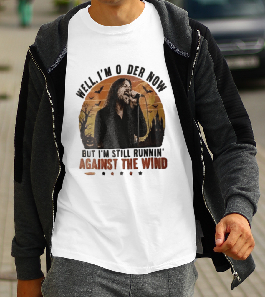 Well I'm Older Now But I'm Still Runnin' Against The Wind Bearded Singer Halloween Sunset Castle T-Shirt